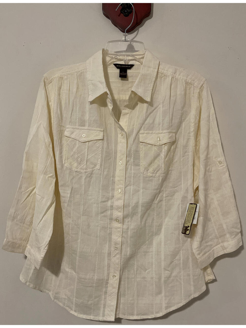 Bit Bridle Womens Large Yellow Button-Up Collared Cotton Blouse NWT! A6316